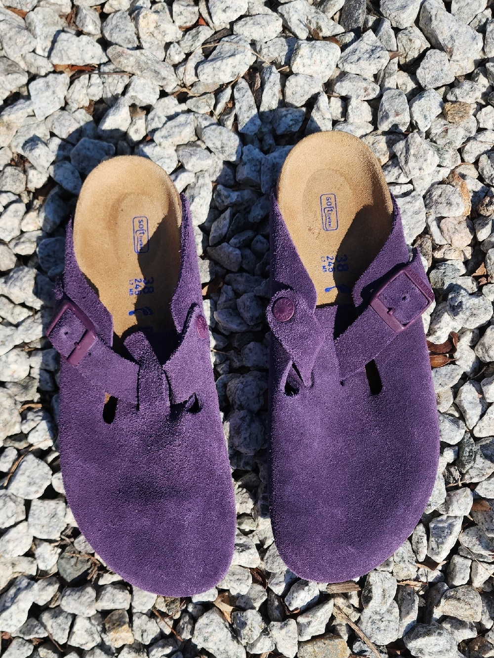 Birkenstock Boston Purple Suede Slip-On Clog with Adjustable Buckle Sz 7 Narrow - Picture 2 of 13